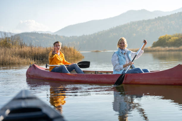 istock Excursions in canoes on the lake. 1442011032