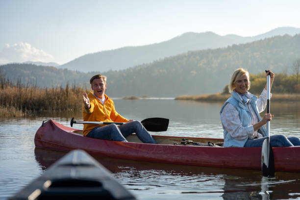 istock Excursions in canoes on the lake. 1442011036