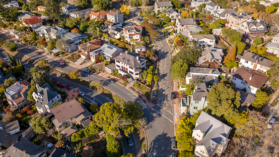 Aerial photo of North Berkeley neighborhood near the traffic circle called \