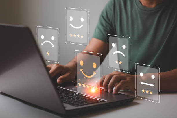 istock Satisfaction survey concept. user give rating to service experience on online application. Customer services best excellent business rating experience. 1442015314