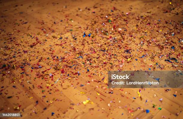 Confetti On The Floor Stock Photo - Download Image Now - After Party, Backgrounds, Blue