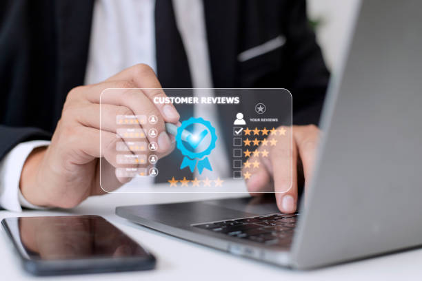 istock Customer review satisfaction feedback survey concept, User give rating to service experience on online application, service leading to reputation ranking of business. 1442022545