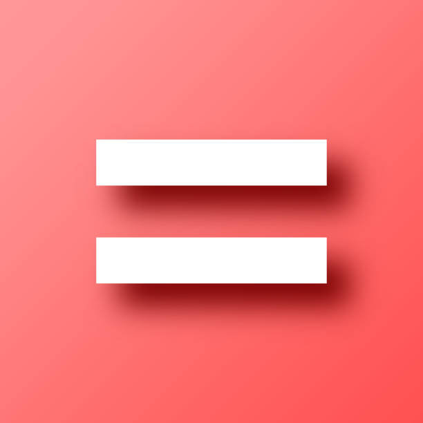 znak równości. ikona na czerwonym tle z cieniem - znak równości stock illustrations