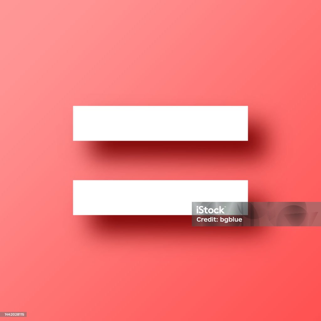 Equal sign. Icon on Red background with shadow White icon of "Equal sign" isolated on a trendy color, a bright red background and with a dropshadow. Vector Illustration (EPS file, well layered and grouped). Easy to edit, manipulate, resize or colorize. Vector and Jpeg file of different sizes. Equal Sign stock vector