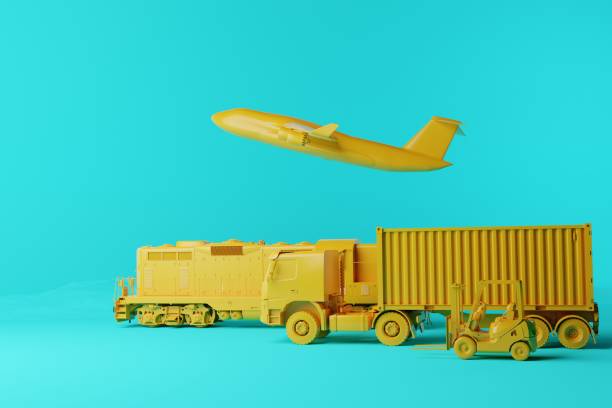 istock A forklift truck, a truck, plane and train on a solid background. 1442029906