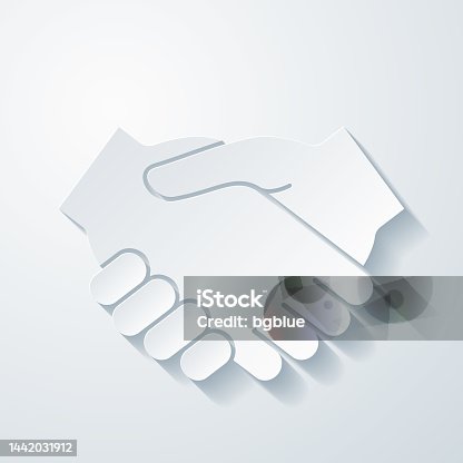istock Handshake. Icon with paper cut effect on blank background 1442031912