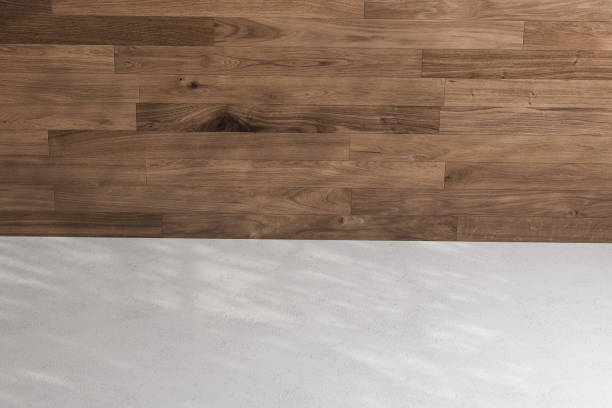 istock Top view of parquet floor in empty room. 3d Rendering 1442032911
