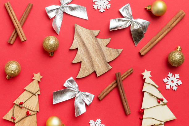 istock New Year composition white christmas snowflakes. Christmas decor background with pine cones. Top view with copy space 1442034440