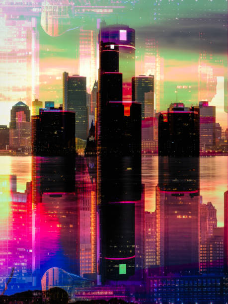 istock The Detroit Abstract Skyline at Dusk 1442036673
