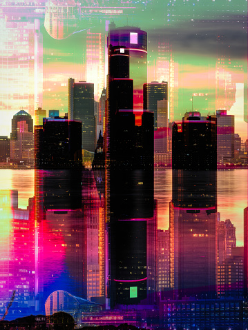 The Detroit abstract skyline at dusk