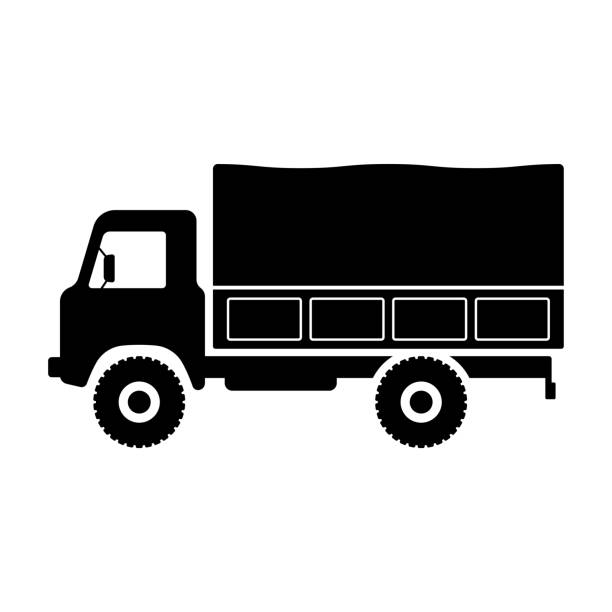 ilustrações, clipart, desenhos animados e ícones de ícone de caminhão offroad. silhueta preta. vista lateral. ilustração gráfica plana simples vetorial. objeto isolado em um plano de fundo branco. isolar. - truck military armed forces pick up truck