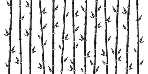 竹の背景に茎、枝、葉。竹林の背景デザイン。白い背景にフラットスタイルのベクターイラスト - bamboo asia backgrounds textured点のイラスト素材／クリップアート素材／マンガ素材／アイコン素材