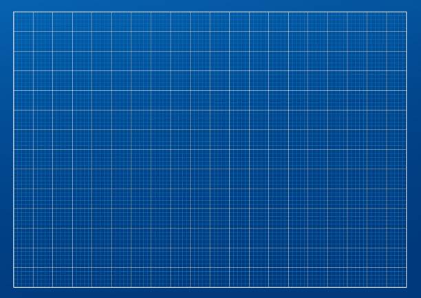 blueprint leere vorlage mit vertikalen und horizontalen linien auf blauem farbverlaufshintergrund mit 1cm schritt. leeres kariertes raster für architektur- und ingenieurprojekte - technische zeichnung stock-grafiken, -clipart, -cartoons und -symbole