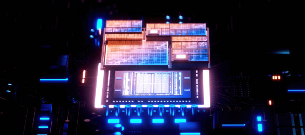 istock 3D rendering of cyberpunk AI. Circuit board. Technology background. Central Computer Processors CPU and GPU concept. Motherboard digital chip. Tech science background. 1442048366