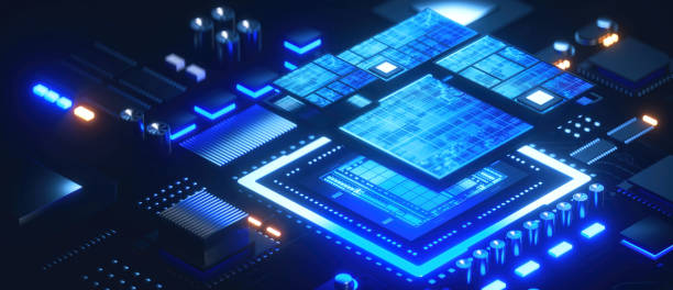 istock 3D rendering of cyberpunk AI. Circuit board. Technology background. Central Computer Processors CPU and GPU concept. Motherboard digital chip. Tech science background. 1442048401