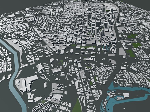 Satellite view of San Francisco, map of the city with house and building. Silhouette, black and white. Skyscrapers. Usa. 3d rendering