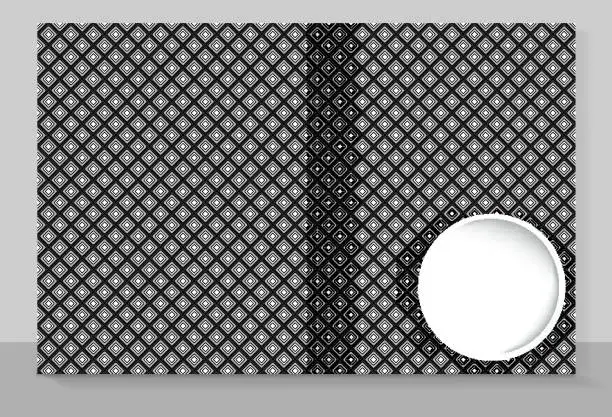 Vector illustration of Template cover of a copybook with an trendy design: black and white rhombus pattern. Vector illustration.