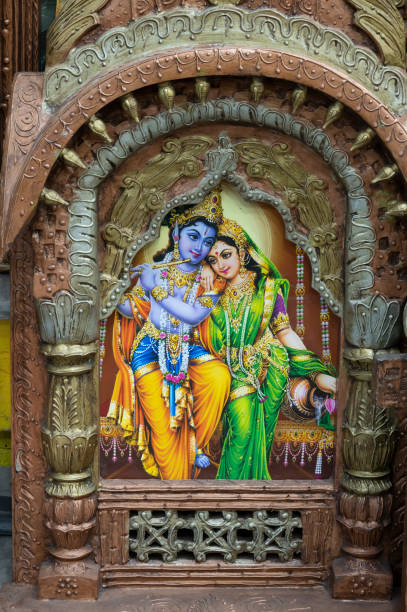 Beautiful framed art of Radha and Krishna, Hindu God, displayed for sale at famous Sardar Market and Ghanta ghar Clock tower in Jodhpur, Rajasthan, India. Jodhpur, Rajasthan, India - 19.10.2019 : Beautiful framed art of Radha and Krishna, Hindu God, displayed for sale at famous Sardar Market and Ghanta ghar Clock tower in Jodhpur, Rajasthan, India. radha krishna stock pictures, royalty-free photos & images