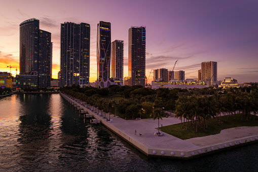 The sun sets at Downtown Miami