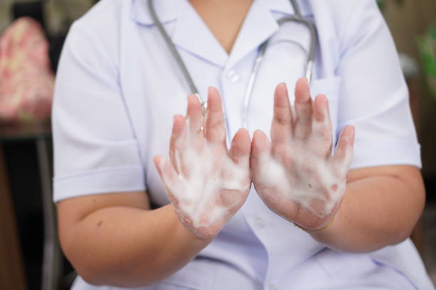 istock Medical: Image showing foam hand washing, close-up. 1442075772