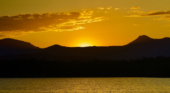 Sunset at Lake Moogerah, Porsche and Twine Orange, Potters Clay and Copper brown waters, Queensland