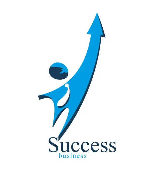 Vector illustration of Successful businessman simple icon or logo with arrow up instead of hand vector design, isolated business person symbol of success.