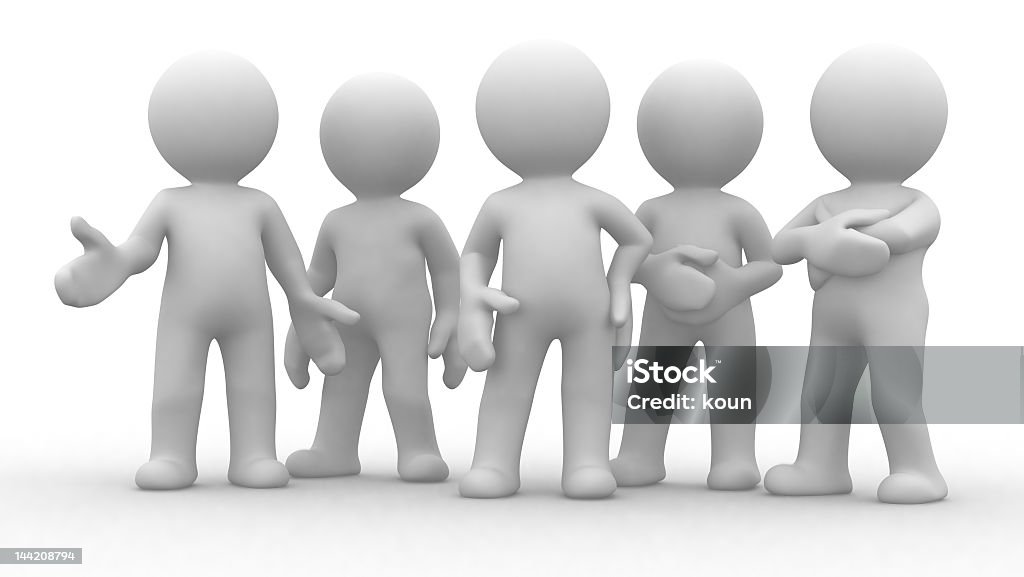 A group of five 3D figurines on a white background a special group of five 3d humans in different poses Abstract Stock Photo
