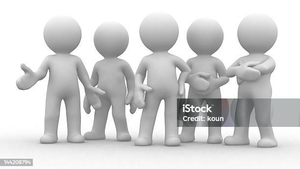 A Group Of Five 3d Figurines On A White Background Stock Photo - Download Image Now - Abstract, Business, Competition