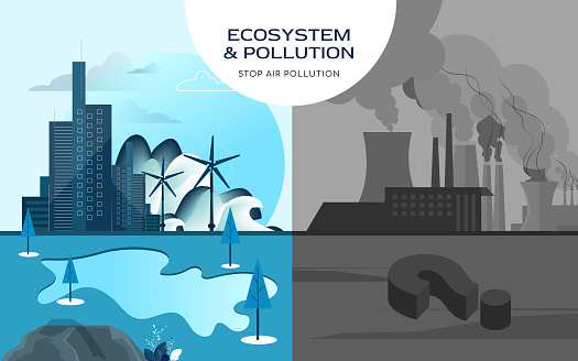 Environment, ecology infographic elements. risks and pollution, ecosystem. stock illustration