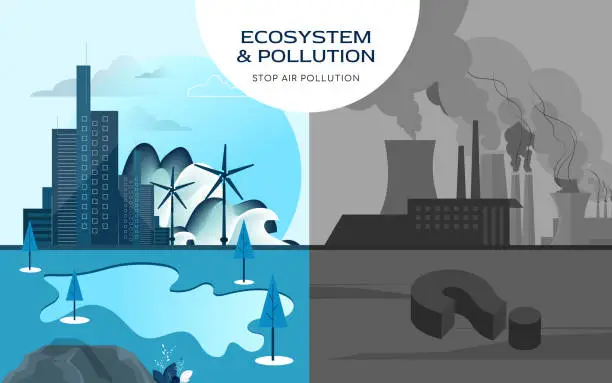 Vector illustration of Environment, ecology infographic elements. risks and pollution, ecosystem.