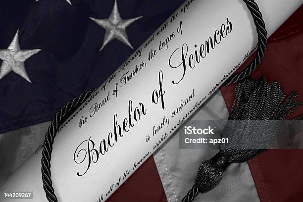 Handtinted Style Bachelor Of Sciences Diploma Stock Photo - Download Image Now - American Culture, American Flag, Announcement Message