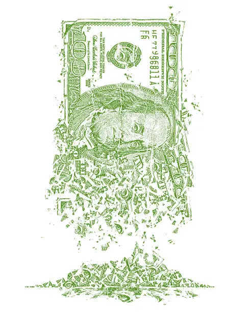 Vector illustration of Dissolving American One Hundred Dollar Bill and Inflation - Economics