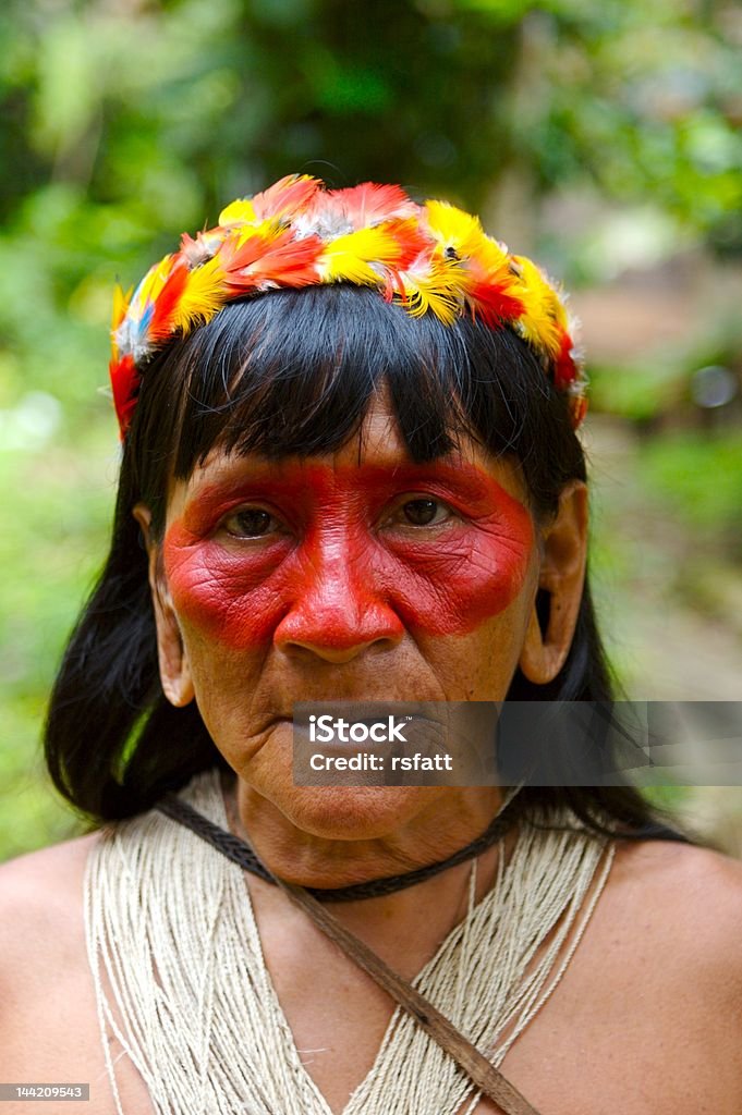 Amazon indian woman Amazon indian woman portrait, Ecuador rain forest Indigenous Culture Stock Photo