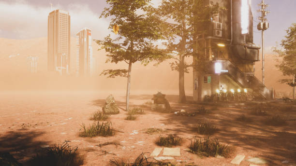 istock Cybernetic desert city, landscape of an immersive virtual environment. Using 3D rendering technology to create a virtual world. 3d rendering 1442100089