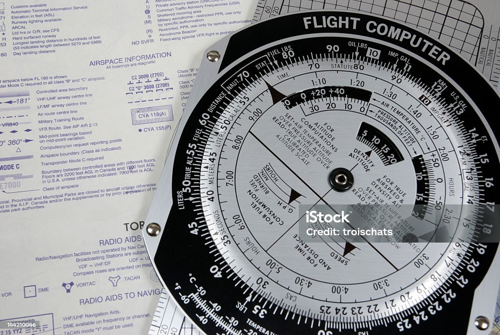 Flight Computer A flight computer on a air navigation chart. Chart Stock Photo