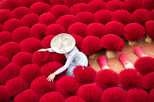 Drying incense stick in vietnam