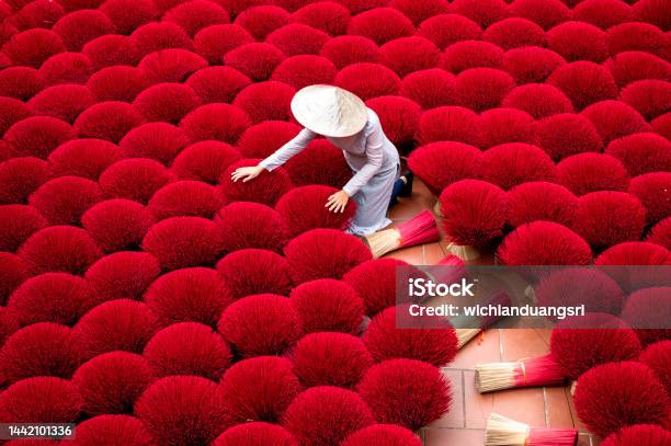 Drying Incense Stick In Vietnam Stock Photo - Download Image Now - Vietnam, Incense, Red