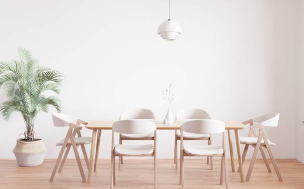 istock 3D rendering of a dining room and kitchen copy space on white background. 1442103893