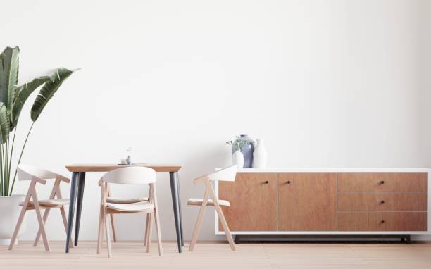 istock 3D rendering of a dining room and kitchen copy space on white background. 1442105303