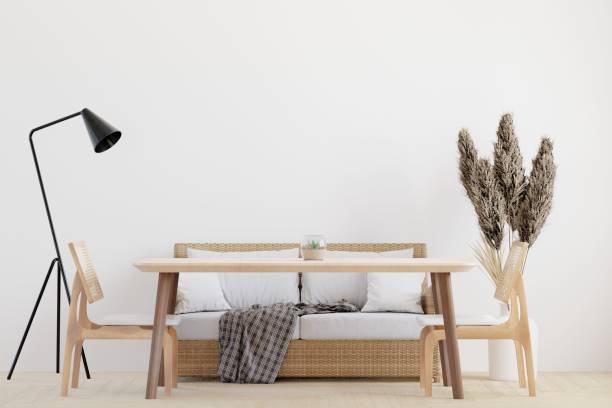 istock Big white living room and table set with a grey sofa wall for mock up and copy space 1442105353
