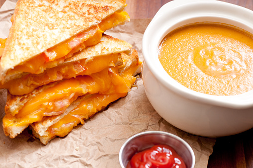 grilled cheese and heirloom tomato sandwiches and tomato chickpea soup