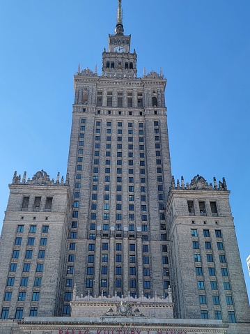 Warsaw, Poland – March 19, 2022: Palace of Culture and Science in Downtown Warsaw, Poland