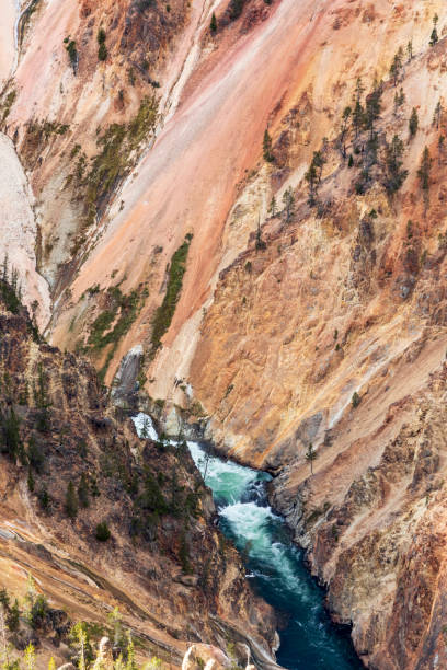 米国イエローストーンのグランドキャニオンの川。 - eroded water grand canyon of yellowstone river river ストックフォトと画像