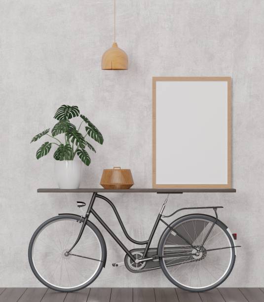 istock 3D rendering of a loft style Living room, concrete wall, and bicycle 1442107748