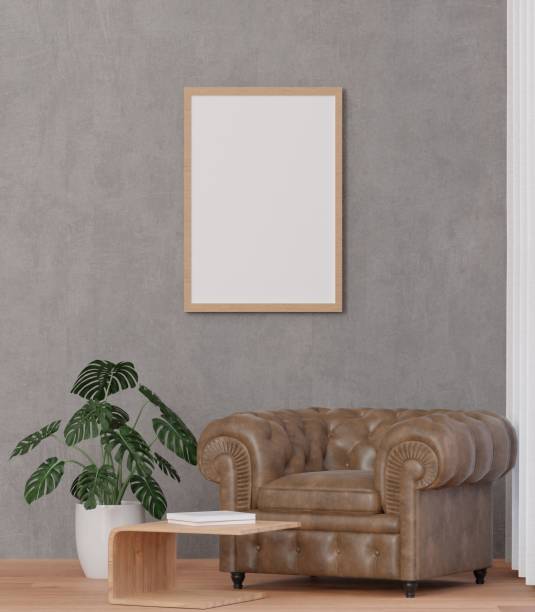 istock 3D rendering of a loft style Living room and concrete wall, sofa, and mock-up frame 1442107750