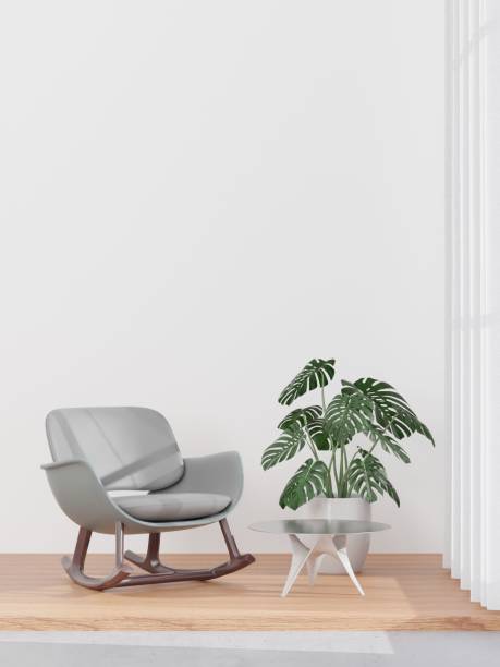 istock 3D rendering of a living room with a white wall and gray sofa 1442107938
