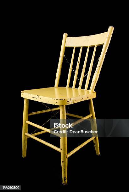 Yellow Wooden Chair Stock Photo - Download Image Now - Black Background, Chair, Antique