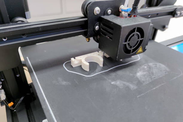 istock Close-up image of 3d printer printing plastic piece, part. 1442108137