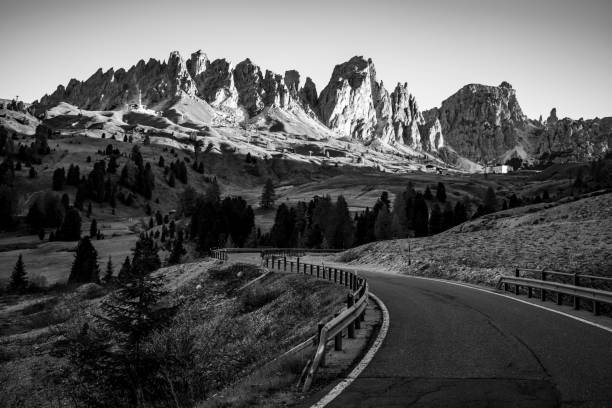 panoramic view of Dolomites mountain pass in Italy