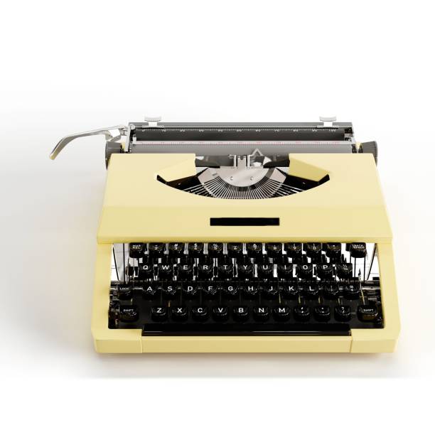 istock 3D rendering of a yellow old typing machine isolated on a white background 1442108777